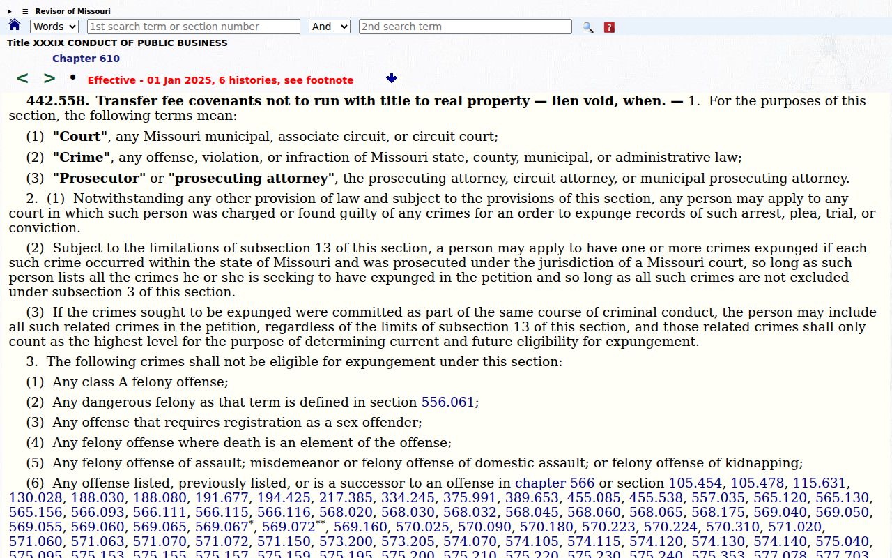 Bollinger County case search record type image showing Missouri expungement statute context