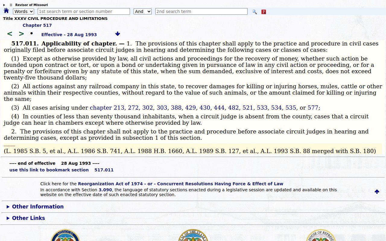Bollinger County civil docket associate-circuit procedure statute