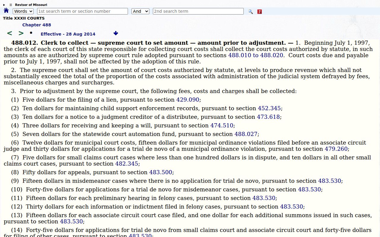 Bollinger County civil docket court-cost statute