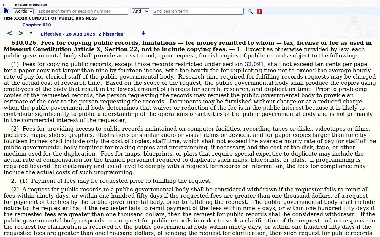 Bollinger County civil docket public-copy fee statute