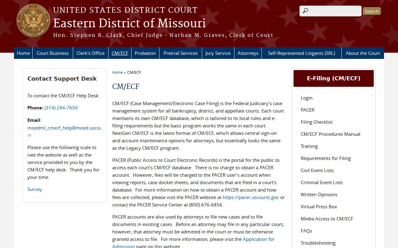 Bollinger County court records Eastern District CM ECF information