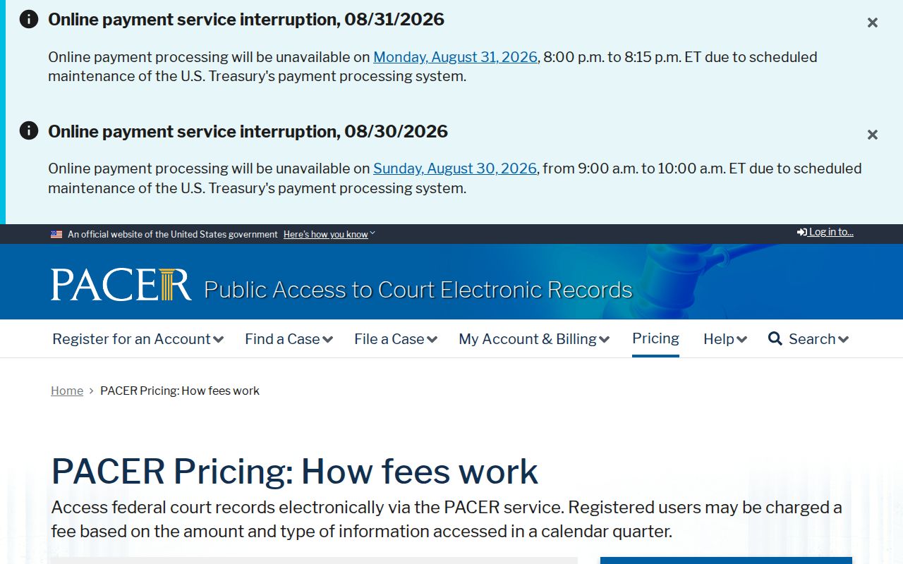 Bollinger County court records PACER pricing page