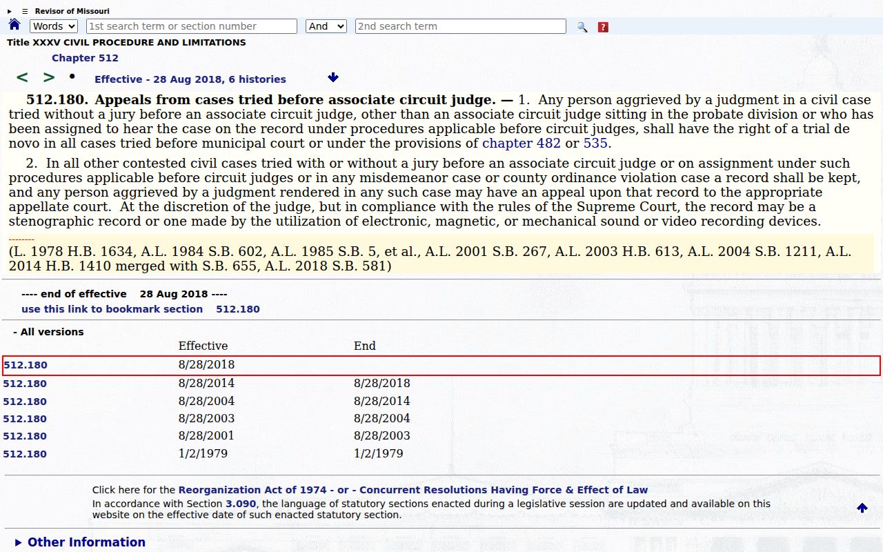 Bollinger County criminal docket appeal and trial-record statute