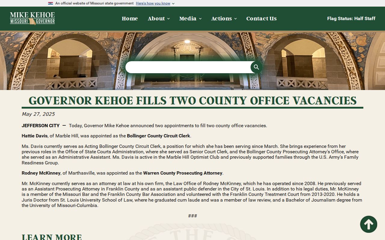 Bollinger County court docket source showing Circuit Clerk appointment information