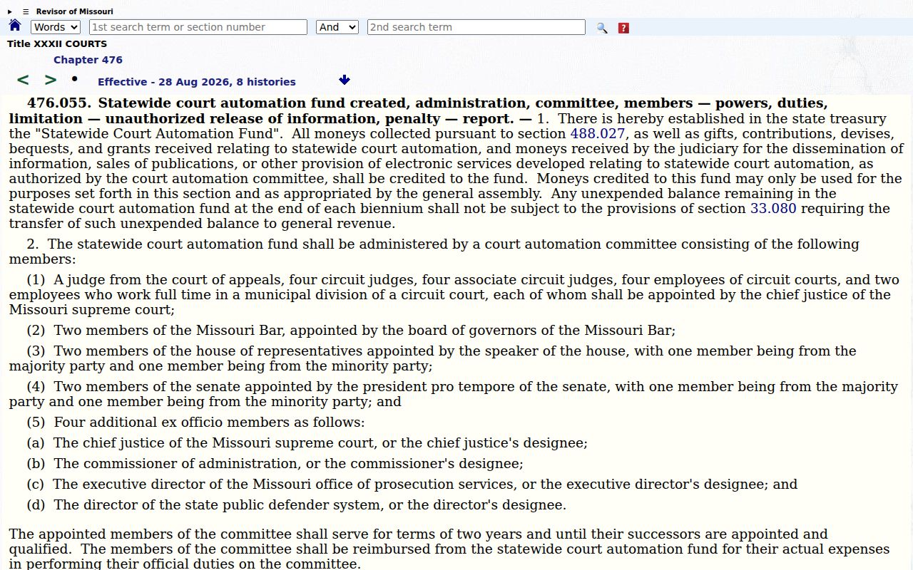Bollinger County court docket source on Missouri court automation records